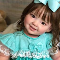 28 Painted Reborn Baby Doll Toddler Girl Long Hair Cloth Body Finished Doll Toy