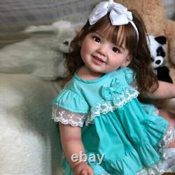 28 Painted Reborn Baby Doll Toddler Girl Long Hair Cloth Body Finished Doll Toy