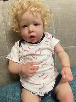 28 Reborn Baby Doll Toddler Boy Liam Hand-Rooted Curly Hair Realistic Toys Gift