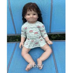 28 Toddler Doll Reborn Baby Girl Realistic Rooted Brown Hair Handmade Toy Gift