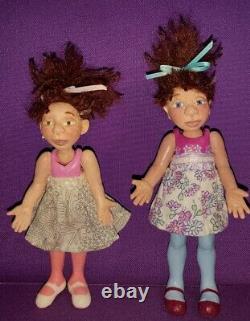 2 Art Artist Doll Ooak 7-8 Tall Polymer Clay Doll Signed SJ Brunette Sisters