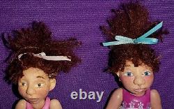 2 Art Artist Doll Ooak 7-8 Tall Polymer Clay Doll Signed SJ Brunette Sisters