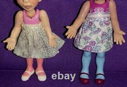 2 Art Artist Doll Ooak 7-8 Tall Polymer Clay Doll Signed SJ Brunette Sisters