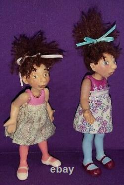 2 Art Artist Doll Ooak 7-8 Tall Polymer Clay Doll Signed SJ Brunette Sisters