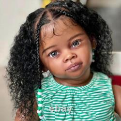 30 Dark Skin Reborn Baby Doll Girl Curly Hair Cloth Body Finished Toddler Doll