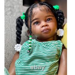 30 Dark Skin Reborn Baby Doll Girl Curly Hair Cloth Body Finished Toddler Doll
