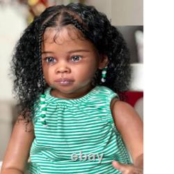 30 Dark Skin Reborn Baby Doll Girl Curly Hair Cloth Body Finished Toddler Doll