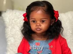 30 Finished Painted Toddler Reborn Baby Girl Doll Dark Skin Rooted Hair DIY Toy