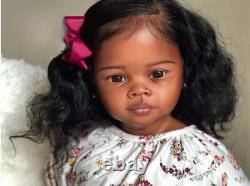 30 Finished Painted Toddler Reborn Baby Girl Doll Dark Skin Rooted Hair DIY Toy