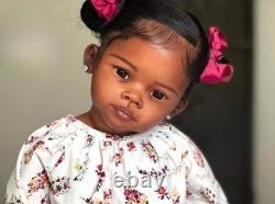 30 Finished Painted Toddler Reborn Baby Girl Doll Dark Skin Rooted Hair DIY Toy