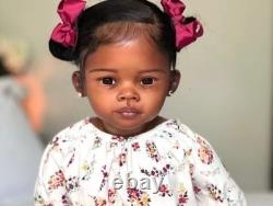 30 Finished Painted Toddler Reborn Baby Girl Doll Dark Skin Rooted Hair DIY Toy