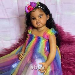 30 Finished Reborn Baby Doll Toddler Girl Hand-Rooted Hair Handmade Black Skin