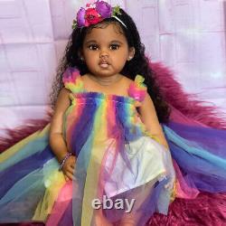 30 Finished Reborn Baby Doll Toddler Girl Hand-Rooted Hair Handmade Black Skin