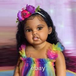30 Finished Reborn Baby Doll Toddler Girl Hand-Rooted Hair Handmade Black Skin