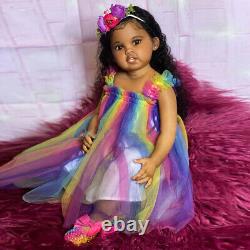 30 Finished Reborn Baby Doll Toddler Girl Hand-Rooted Hair Handmade Black Skin
