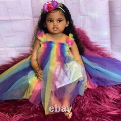 30 Finished Reborn Baby Doll Toddler Girl Hand-Rooted Hair Handmade Black Skin