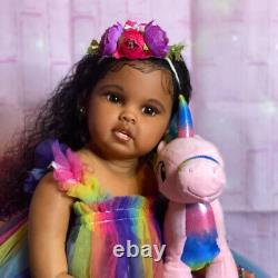 30 Finished Reborn Baby Doll Toddler Girl Hand-Rooted Hair Handmade Black Skin