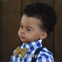 30 Reborn Baby Doll Finished Toddler Boy Hand-Rooted Hair Handmade Black Skin