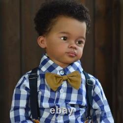 30 Reborn Baby Doll Finished Toddler Boy Hand-Rooted Hair Handmade Black Skin
