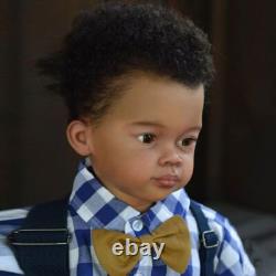 30 Reborn Baby Doll Finished Toddler Boy Hand-Rooted Hair Handmade Black Skin