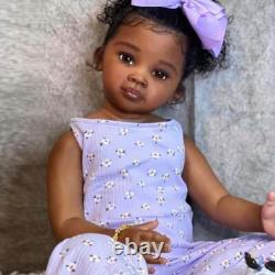 30 Reborn Baby Doll Toddler Girl Curly Hair Cloth Body Handmade Gift Black Skin