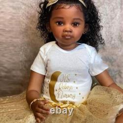 30 Reborn Baby Doll Toddler Girl Curly Hair Cloth Body Handmade Gift Black Skin