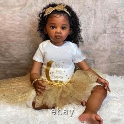 30 Reborn Baby Doll Toddler Girl Curly Hair Cloth Body Handmade Gift Black Skin