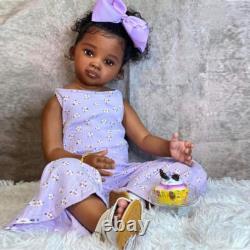 30 Reborn Baby Doll Toddler Girl Curly Hair Cloth Body Handmade Gift Black Skin