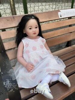 30 Reborn Toddler Girl Doll Rooted Long Black Hair Lifelike Soft Body Toy Gift