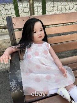30 Reborn Toddler Girl Doll Rooted Long Black Hair Lifelike Soft Body Toy Gift