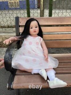 30 Reborn Toddler Girl Doll Rooted Long Black Hair Lifelike Soft Body Toy Gift
