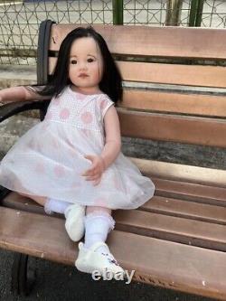 30 Reborn Toddler Girl Doll Rooted Long Black Hair Lifelike Soft Body Toy Gift