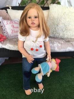 32 Realistic Toddler Doll Reborn Girl Baby Rooted Hair +Jeans Shoes T-shirt SET