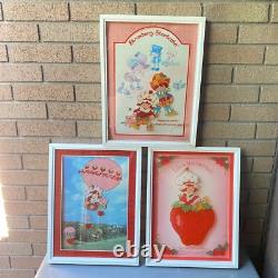3 Pcs Set VTG 80s STRAWBERRY SHORTCAKE LuLu's Reverse Printed Glass Art 13x17