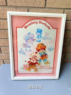 3 Pcs Set VTG 80s STRAWBERRY SHORTCAKE LuLu's Reverse Printed Glass Art 13x17