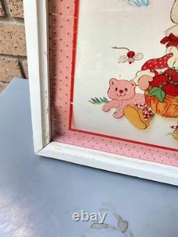 3 Pcs Set VTG 80s STRAWBERRY SHORTCAKE LuLu's Reverse Printed Glass Art 13x17