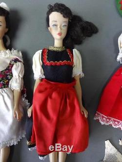 3 Vintage 1959/60 Ponytail Barbie Dolls #3 Excellent w Handmade Clothing Stand