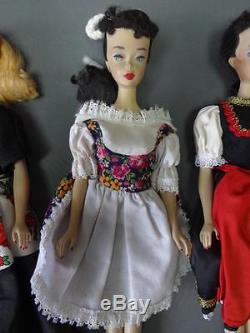 3 Vintage 1959/60 Ponytail Barbie Dolls #3 Excellent w Handmade Clothing Stand