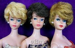 3 Vintage Barbie Bubblecut Lot Pale Blonde Fudge Brunette Ash Blonde + Case BIN