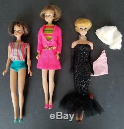 3 Vintage Barbies Rare 1965 American Girl, 1965 Midge & 1962 Blond Bubble Cut