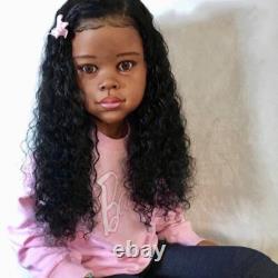 46 Unfinished Black Skin Reborn Doll Kits Part Toddler Girl Curly Hair DIY Gift