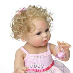 47cm Reborn Doll Blonde Curly Hair Blue Eyes Newborn Toddler Full Silicone Vinyl