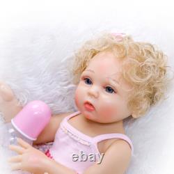47cm Reborn Doll Blonde Curly Hair Blue Eyes Newborn Toddler Full Silicone Vinyl