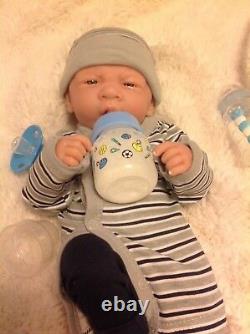 AWW! BABY BOY! SO CUTE 14 Preemie Life Like Reborn Pacifier Doll + Extras