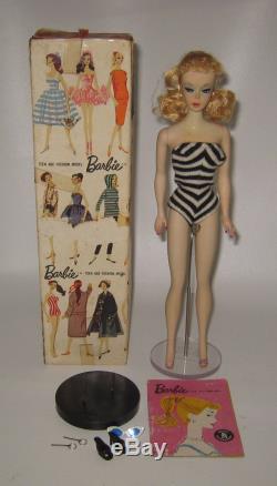 Amazing 1959 Mattel #1 Barbie Blonde Ponytail with TM Box #1 Stand & More #BD85