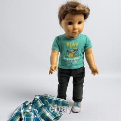 American Girl Doll Logan Everett With Clothes 2014 Shoes 18 Boy Brown Hair Blue