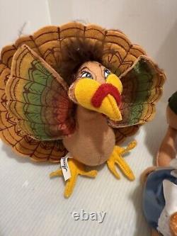 Annalee 12 Thanksgiving / Fall pilgrim turkey collectible doll Lot 6 Pc Vintage
