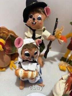 Annalee 12 Thanksgiving / Fall pilgrim turkey collectible doll Lot 6 Pc Vintage