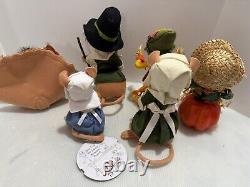 Annalee 12 Thanksgiving / Fall pilgrim turkey collectible doll Lot 6 Pc Vintage