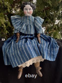 Antique 1850s-1880s A. W. Fr Kister 22.5 German China Doll Cloth Body MUST SEE